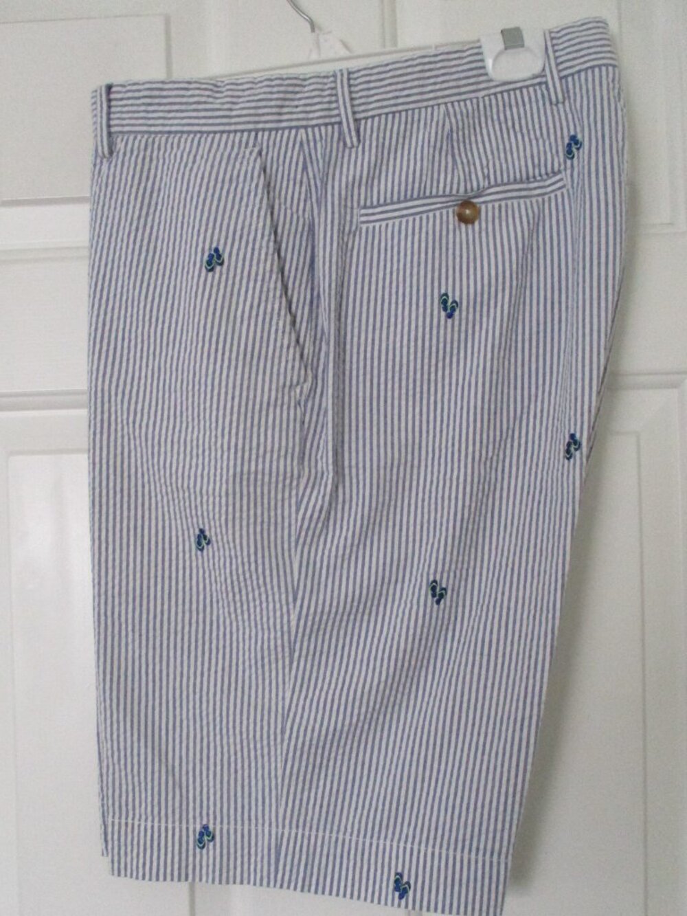 Fairway & Greene Mens Flat Front Gray Cotton Seersucker Flip Flop Short Pant-35W